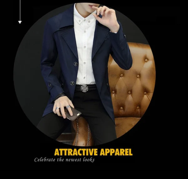 Slim-fit men's mid-length lapel jacket - Image 14