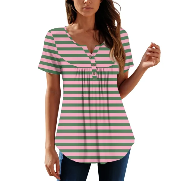 Women Tunic Tops Dressy Casual Summer Short Sleeve Shirts Loose Fit Pleated - Image 29