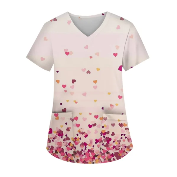 Women's Fashion V-neck Short Sleeve Workwear With Pockets Printed Tops - Image 3