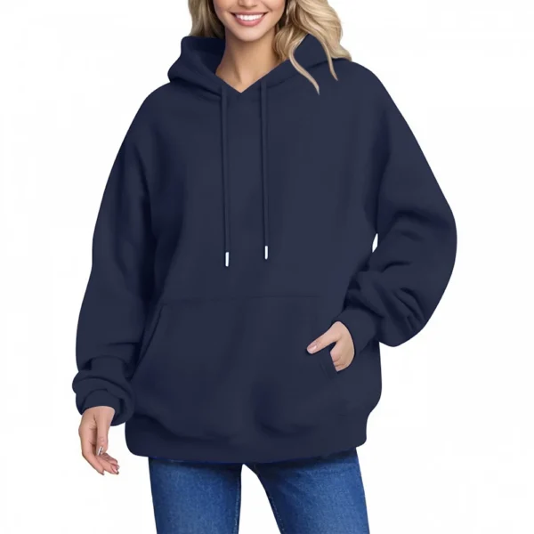 Women's Hoodie Women's Solid Color Long-sleeved Baggy Pullover Sweater Top - Image 41
