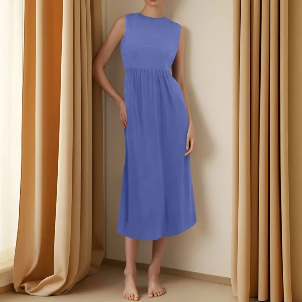 Women's Casual Fashion Round Neck Sleeveless Solid Irregular Hem Midi Dress - Image 19