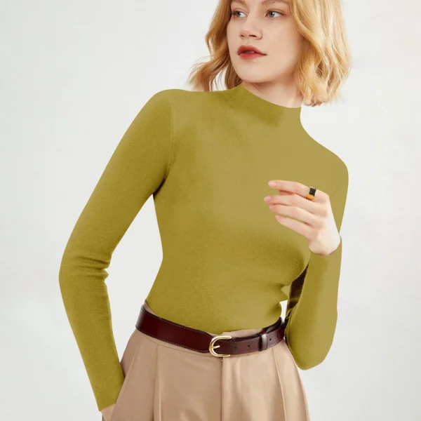 2024 Women's Sweaters Half Turtleneck Thin Long Sleeve Causal Pullover Sweater - Image 27