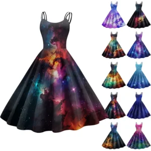 Women's Fashion  Printed Sexy Strapless Gothic Cocktail Dress Punk, Vintage