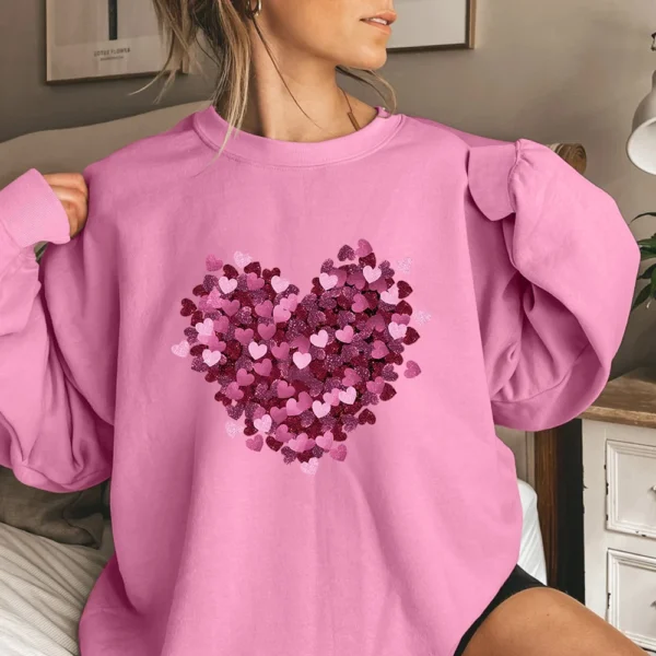 Women's T-shirt Tops Loose, Fashionable And Casual  Valentine's Day Print Round - Image 13