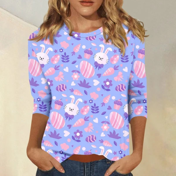 Women's Tops 3/4 Sleeve Casual Fashion Plus Size Basic Easter Printed Pullover - Image 19