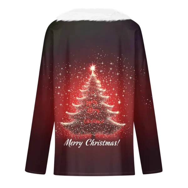 Women's Christmas Shirt Long Sleeve Top Fleece Collar Party V Neck T Shirt - Image 12