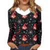Women's Loose Casual Long Sleeved Christmas Printed Plush Collar V Neck Top, - Image 9