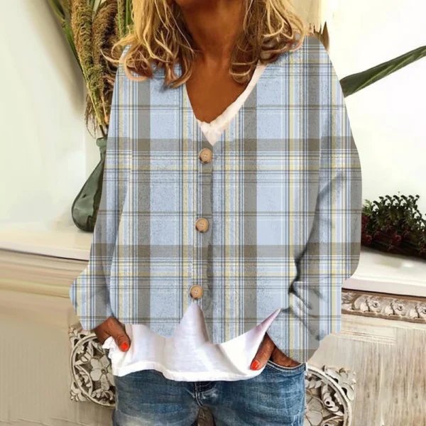 Women's Fashion Short Jacket Casual  Plaid Print Single Breasted Plush Top ﻿ - Image 22