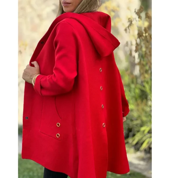 Women's Loose Casual Solid Color Single Breasted Hooded Jacket Woolen Coat Coat - Image 9