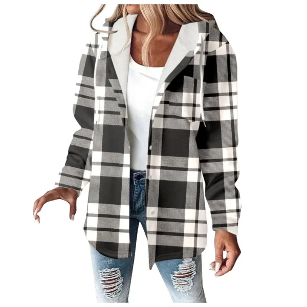 Fleece Hoodies For Women Warm Print Sweatshirt Button Lined Drawstring Hooded - Image 26