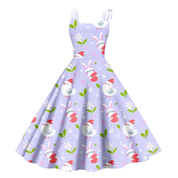 Women's  Casual Fashion Flower Print Sexy Off Shoulder Punk Retro Skirt - Image 23