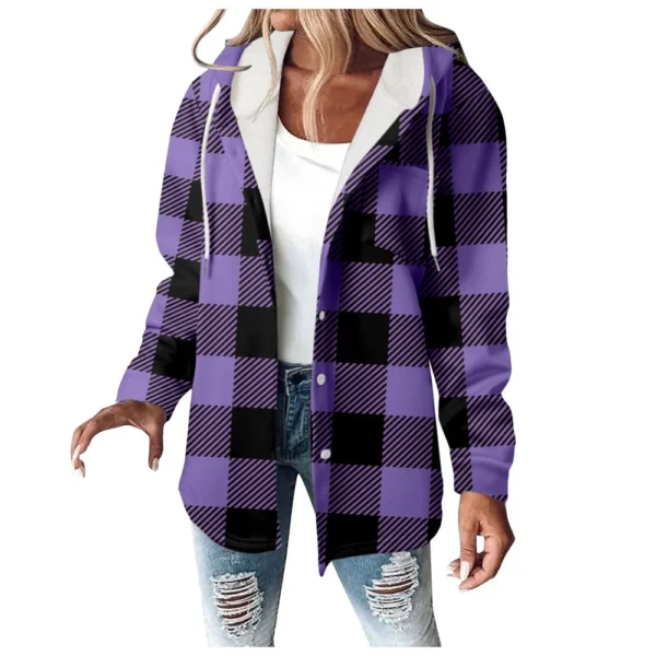 Fleece Hoodies For Women Warm Print Sweatshirt Button Lined Drawstring Hooded - Image 50