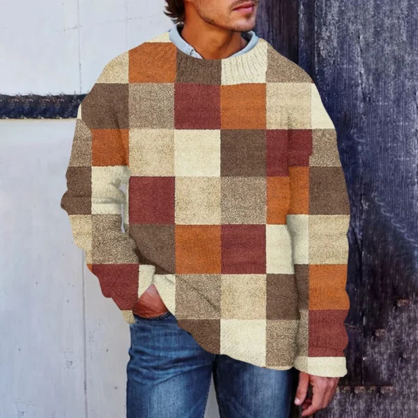 Men'S Printed Synthetic Sweater Round Neck Sportswear Loose Long Sleeved Top - Image 28