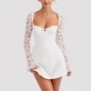 Women 's Elegant Lace Dress Lace Patchwork Long Sleeve Low Cut Dress Backless - Image 25