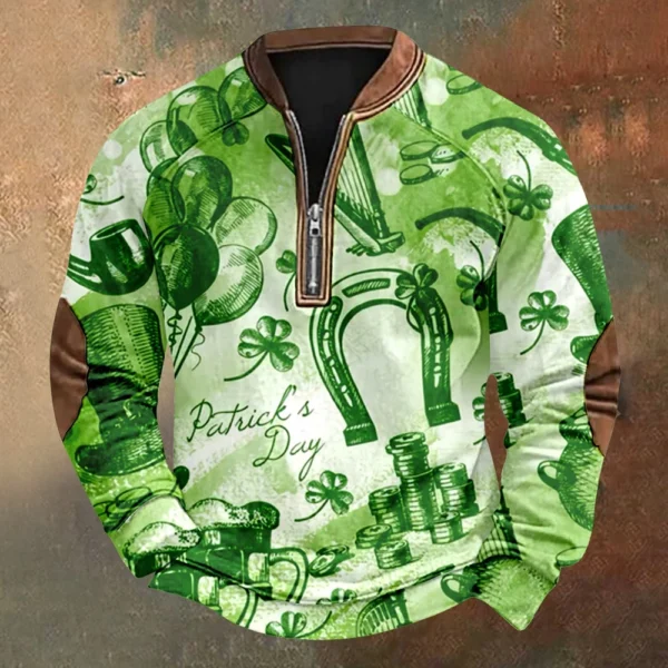 Men's St. Patrick's Day Vintage Casual Zip Sweatshirt Outdoor Casual Top - Image 31