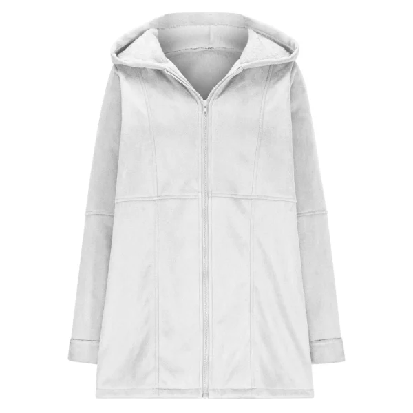 Women's  Fashionable Solid Color Warm Coat Long Sleeved Zipper Loose Hooded - Image 11