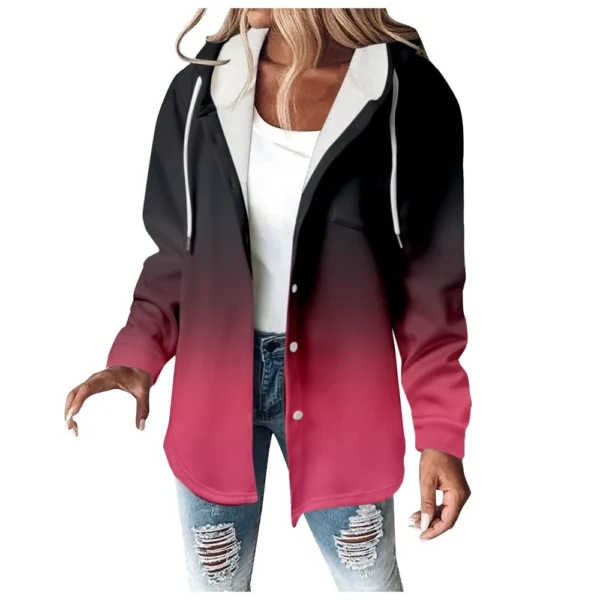 Fleece Hoodies For Women Warm Print Sweatshirt Button Lined Drawstring Hooded - Image 4