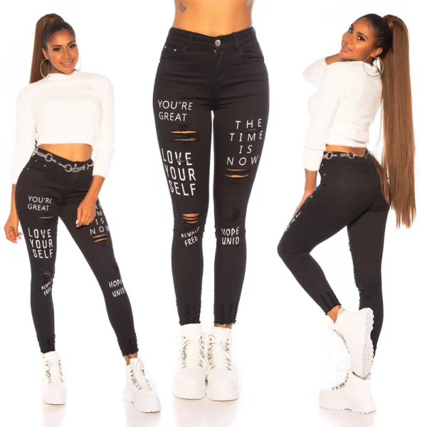 High Waist Skinny Jean Look mit Schriftzug Print - Image 4