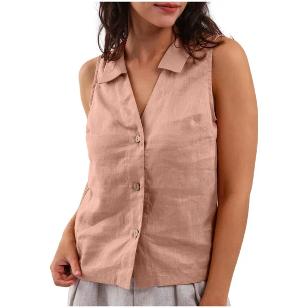 Women's Fashion Loose Solid Color Cotton And Linen Buttoned Lapel Vest Casual - Image 28