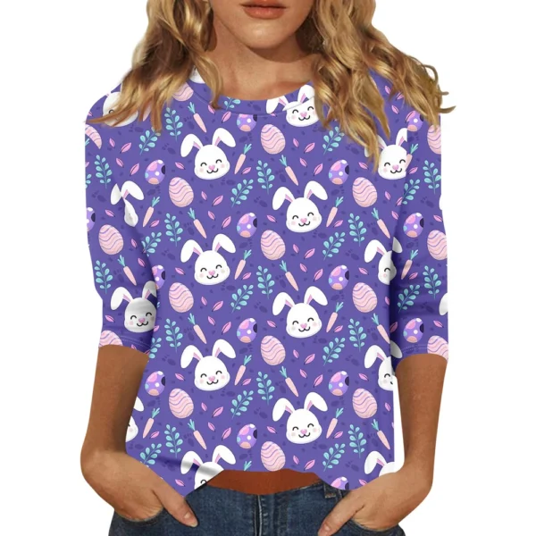 Women's Fashion Tops Casual 3/4 Sleeve Plus Size Easter Basic Printed Pullover - Image 26