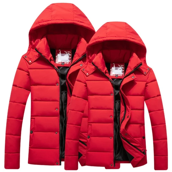 Men's Solid Color Thick Hooded Cotton Coat With Fleece Padded Coat Large Size - Image 2