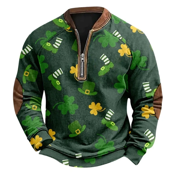 Men's St. Patrick's Day Vintage Casual Zip Sweatshirt Outdoor Casual Top - Image 20