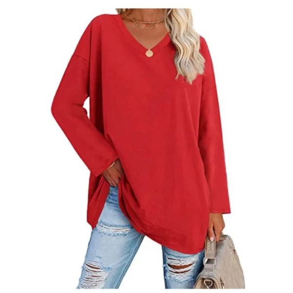 Women's shirt loose collar solid color women's top - Image 28