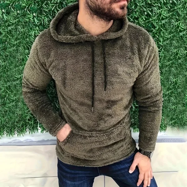 Men's Side Seam Pocket Hooded Lapel Solid Color Double-sided Velvet Hooded Long - Image 16