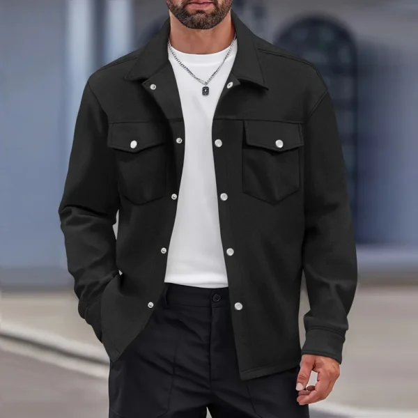 Casual men's slim jacket with lapel single breasted solid color - Image 4