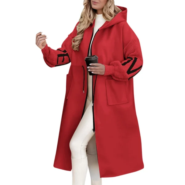 Women's  Solid Color Hooded Long Sleeve Knitted Sleeves Patchwork Casual Zip - Image 2