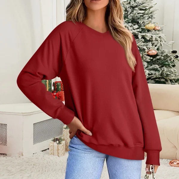 Women's Fashion Sweatshirt V-neck Long Sleeve Solid Color Casual Loose Pullover - Image 37