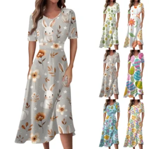 Women's Easter Loose Casual Sundresses Dresses Fashion Summer Printed Dress