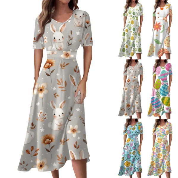 Women's Easter Loose Casual Sundresses Dresses Fashion Summer Printed Dress