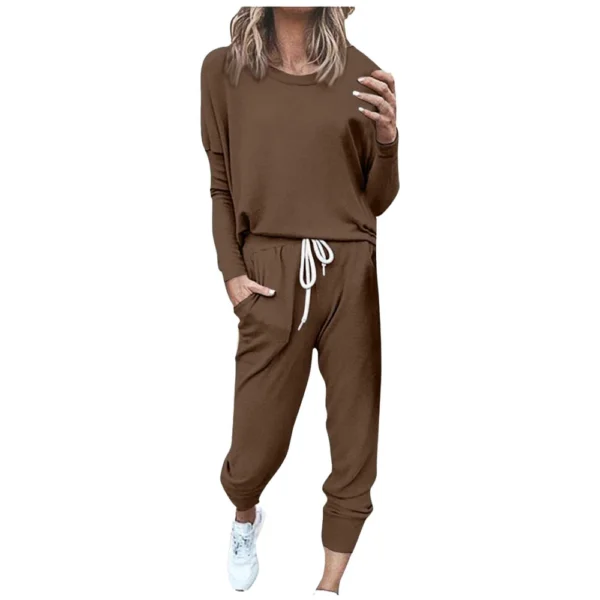 Women's Sportswear 2-piece Crewneck Jogger Sweatpants Yoga Workout Tracksuit Set - Image 8