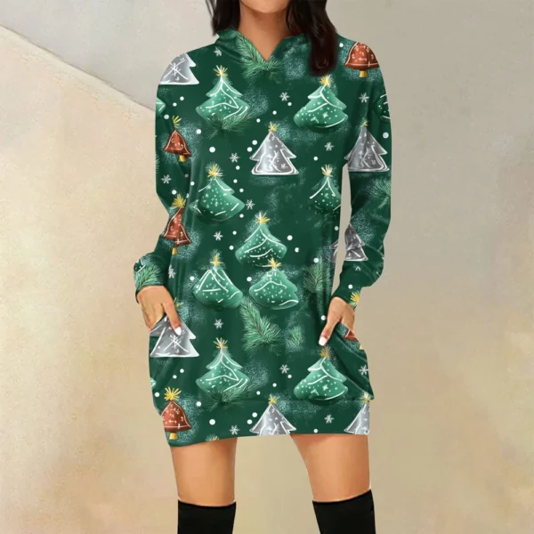 Ladies' Loose Casual Pocket Long Sleeved Hoodie Christmas Printed Sweatshirt - Image 22