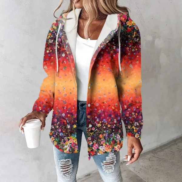 Hoodies For Women Winter Warm Sweatshirt Button Drawstring Hooded Print Jacket - Image 40