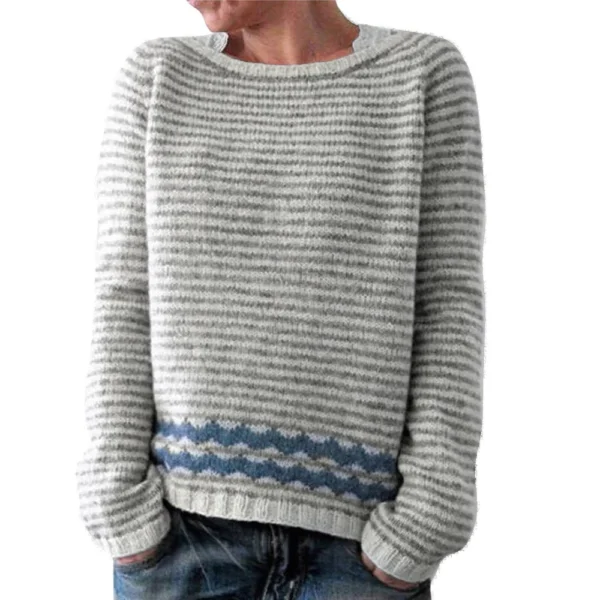 Women's Fashionable Casual Printed Round Neck Pullover Loose Long Sleeved - Image 5