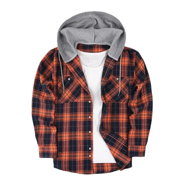 Thick long-sleeved hooded plaid shirt for men loose - Image 5