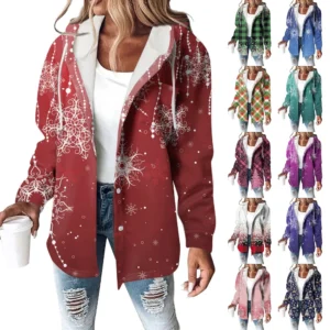 Women's Coat Casual And Fashionable Composite Thick And Warm Printed Hooded