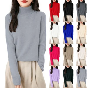Women's Fashion Turtleneck Pullover Long Sleeve Loose Bottom Knit Sweater