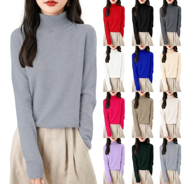 Women's Fashion Turtleneck Pullover Long Sleeve Loose Bottom Knit Sweater