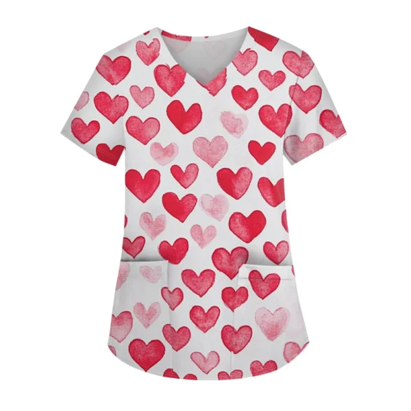 Women's Fashion V-neck Short Sleeve Workwear With Pockets Printed Tops - Image 8