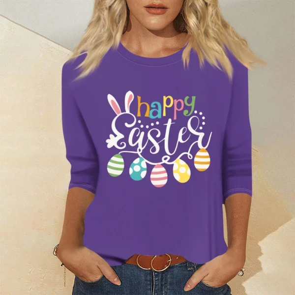 Women's Basic Printed Tops Plus Size 3/4 Sleeve Fashion Easter Casual Pullover - Image 25
