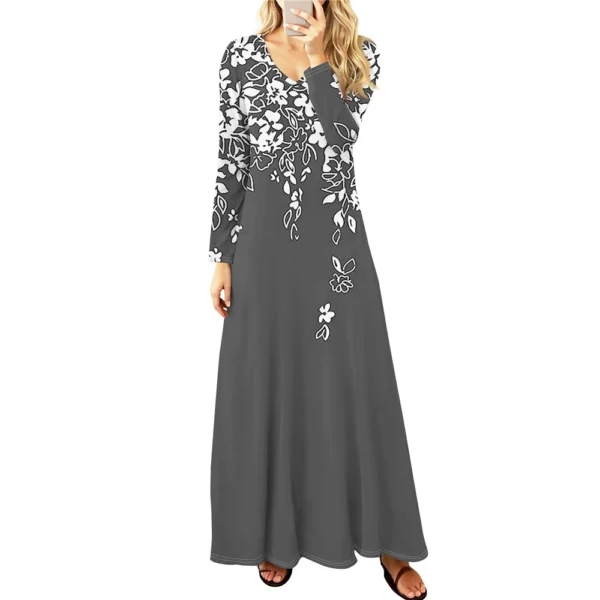 Women's Casual Fashion Long Sleeve Graphic Printed Vintage Long Dresses Fall - Image 7