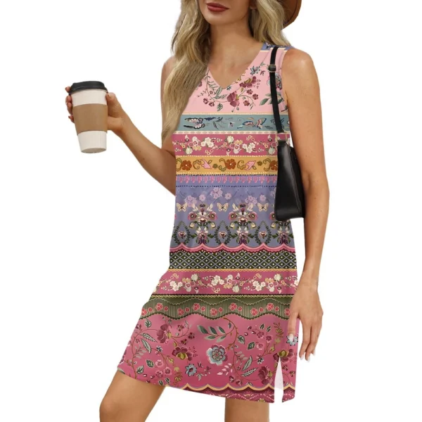 Women's V-neck Summer Casual Beach Vacation Women's Sleeveless Vintage Print - Image 4