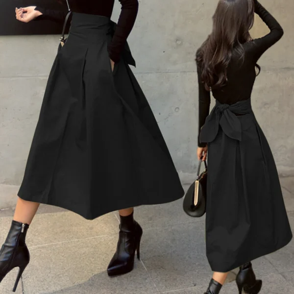 Bow hem skirt slim waist long skirt - Image 15