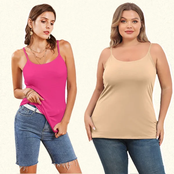 Womens Cami Adjustable Strap Camisole With Built in Padded Bra Vest Tank Tops - Image 2