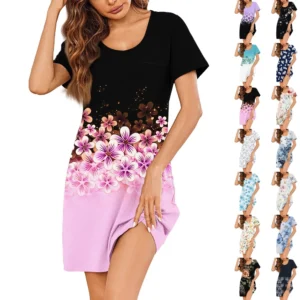 Womens Summer Dresses Short Sleeve Linen Casual T-Shirt Dresses Swing Beach