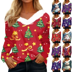 Long Sleeve Shirts For Women Cute Tops Christmas Prints Tees Blouses Casual