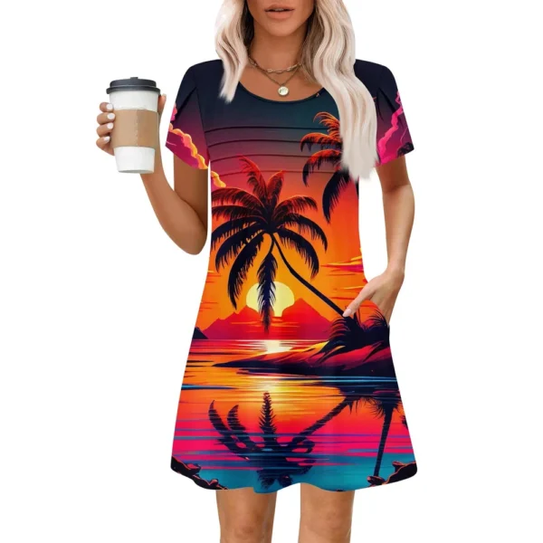 Women's Summer Casual Petal Slim Stripe Pleated Solid Color Dresses - Image 19